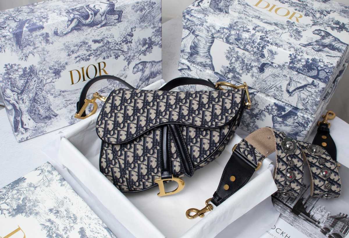 希少 Dior クリスチャンディオール ミニサドルバッグ ロゴ ブルー 