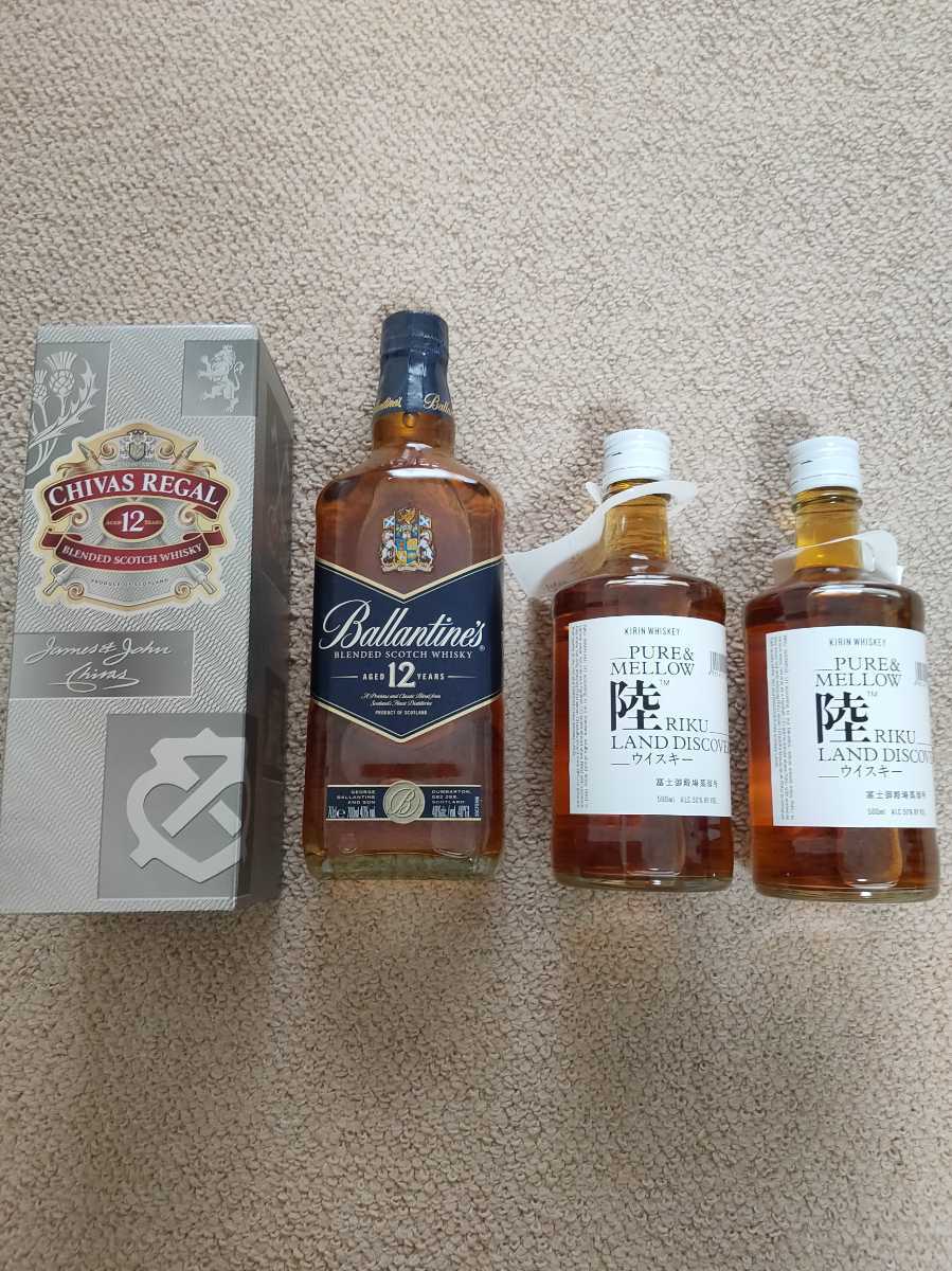 スコッチ 国産 ウイスキー４本 バランタイン 700ml 12年 / シーバスリーガル 700ml 12年 / キリン 陸 RIKU 500ml 富士御殿場蒸留所 2本