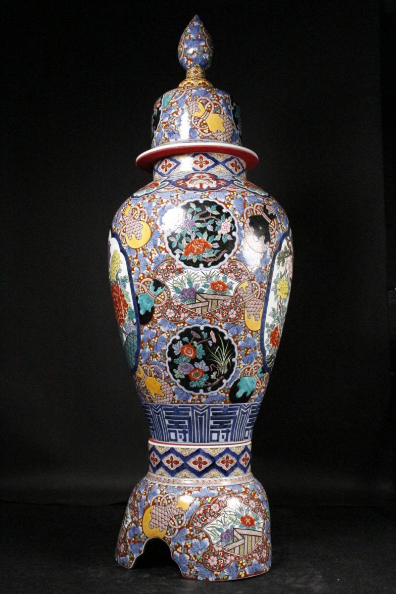 LIG】有田焼 光悦作 大作175㎝ 色絵 花鳥図沈香壷 飾壷 極上細密