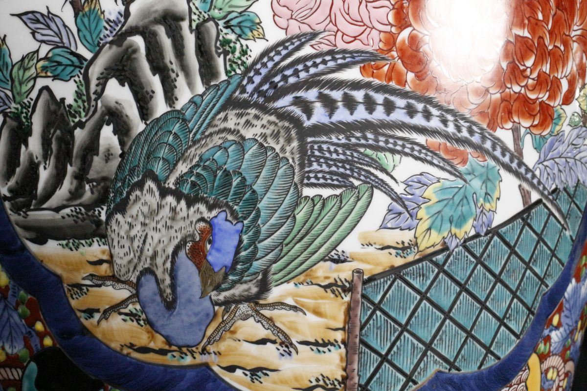 LIG】有田焼 光悦作 大作175㎝ 色絵 花鳥図沈香壷 飾壷 極上細密