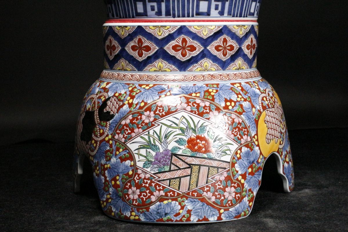 LIG】有田焼 光悦作 大作175㎝ 色絵 花鳥図沈香壷 飾壷 極上細密