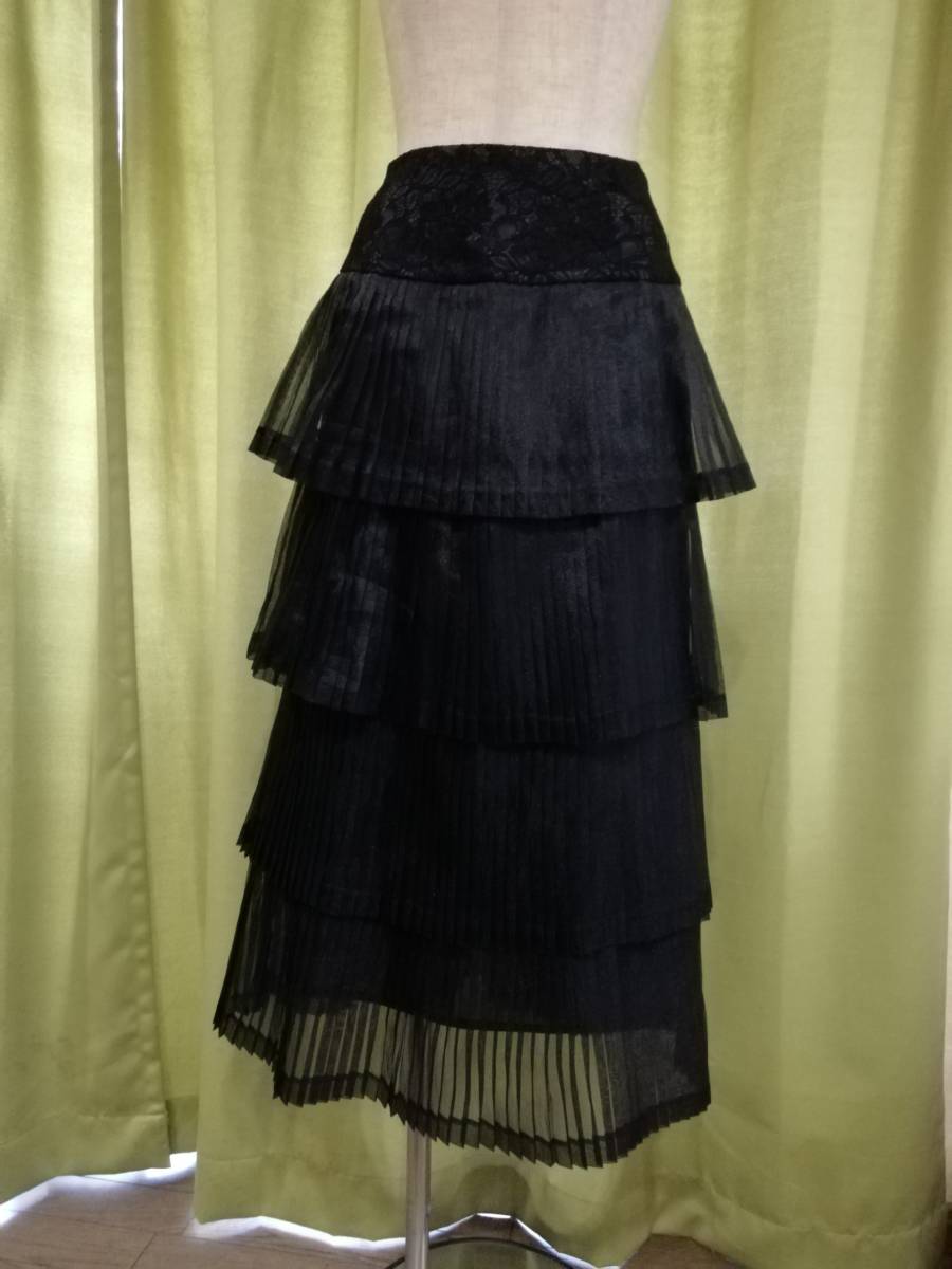 alice auaa 「flower」プリーツ４段ロングスカート サイズ３ 黒 アリス アウアア 2006 S / S season22 ブラック ゴシック ゴス モード