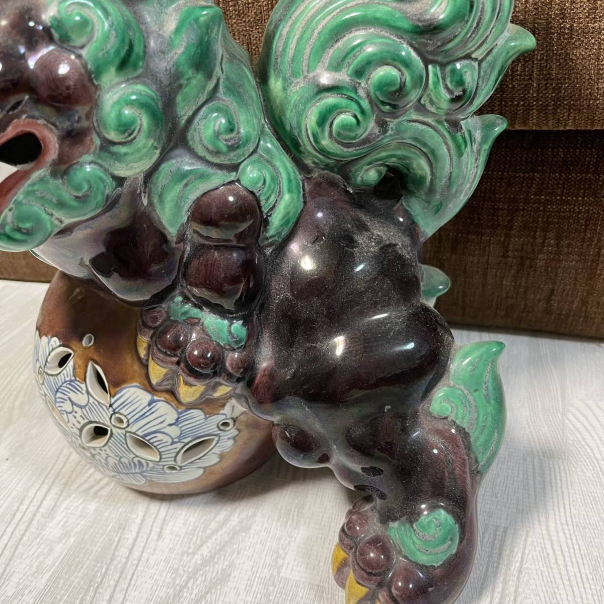 置物 縁起物 魔除け 九谷焼 獅子 狛犬 玉乗り獅子 シーサー 在銘 魔