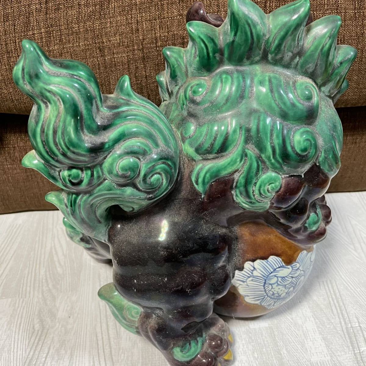 置物 縁起物 魔除け 九谷焼 獅子 狛犬 玉乗り獅子 シーサー 在銘 魔