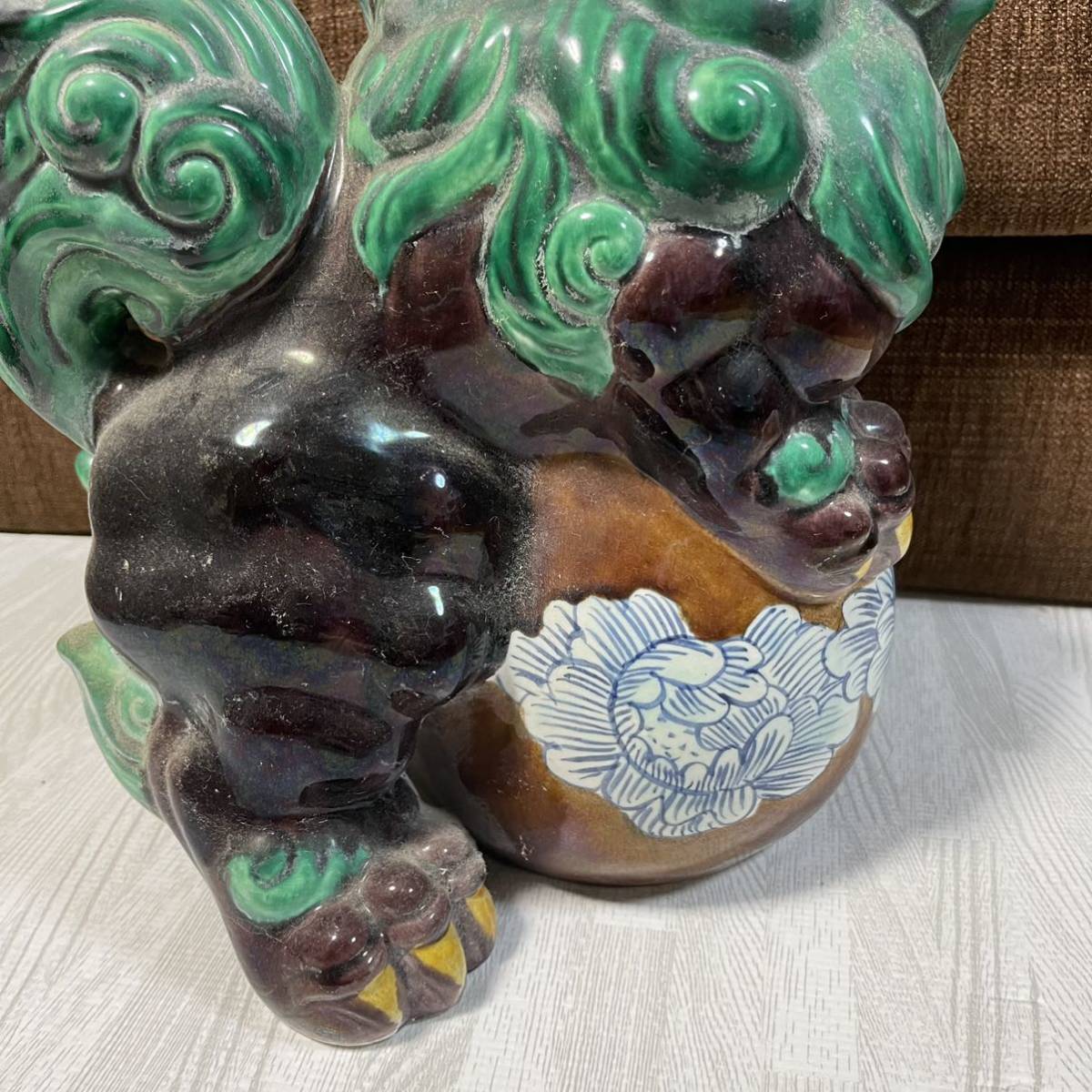 置物 縁起物 魔除け 九谷焼 獅子 狛犬 玉乗り獅子 シーサー 在銘 魔