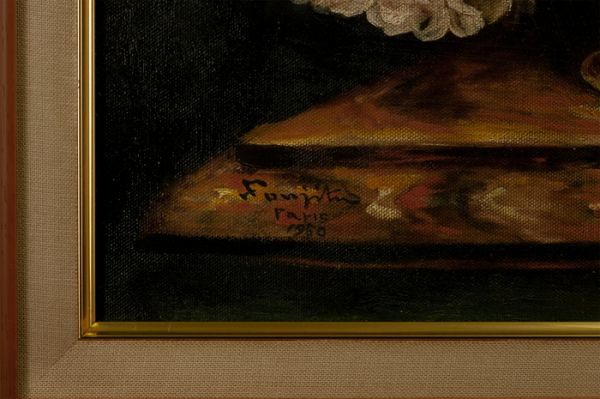 ☆【藤田嗣治】肉筆 油彩『花』表サイン 裏書(印譜) 東郷青児鑑定証 F10号