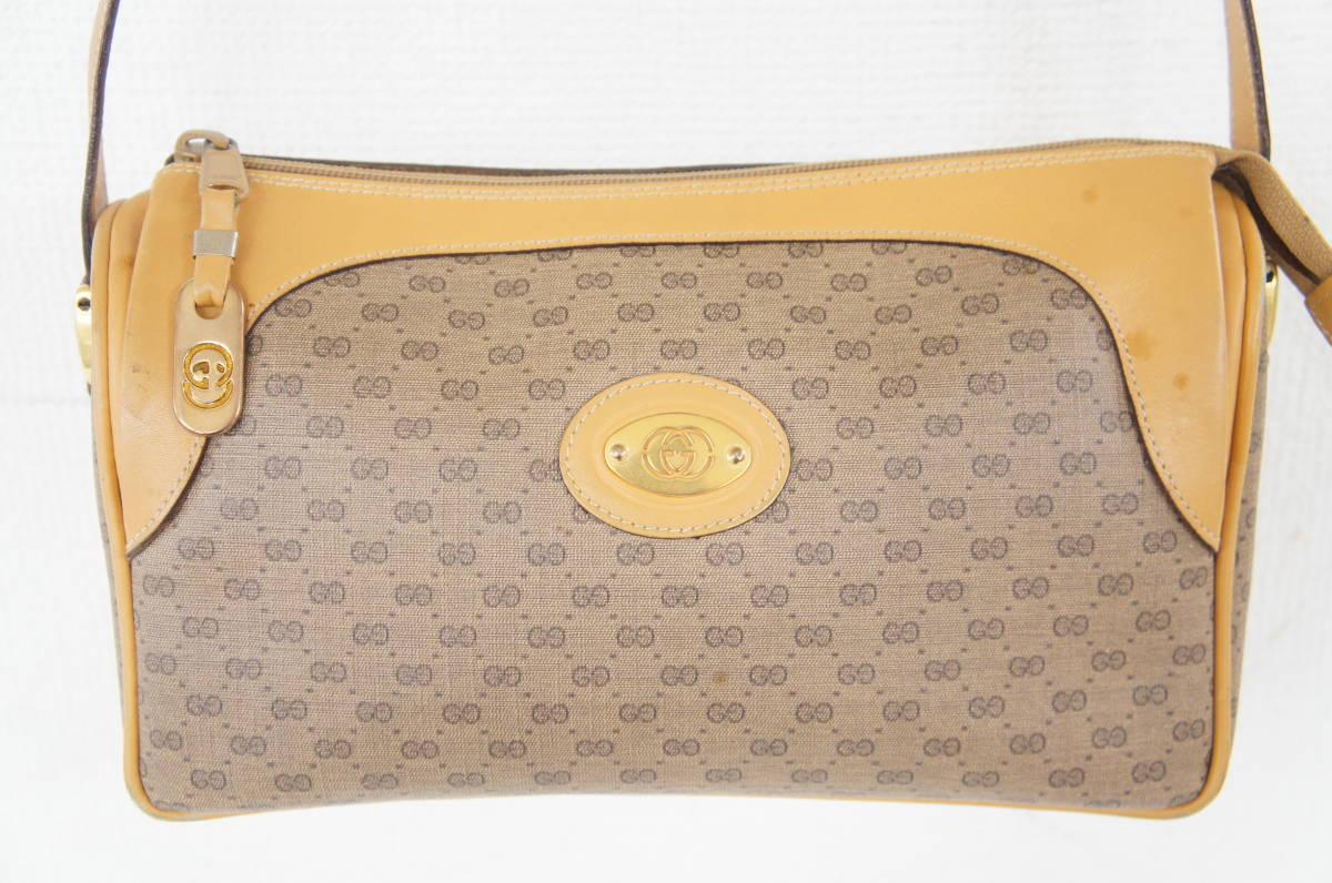 GUCCI オールドグッチ マイクロGG PVC×レザー 斜め掛け ショルダーバッグ 80 079219