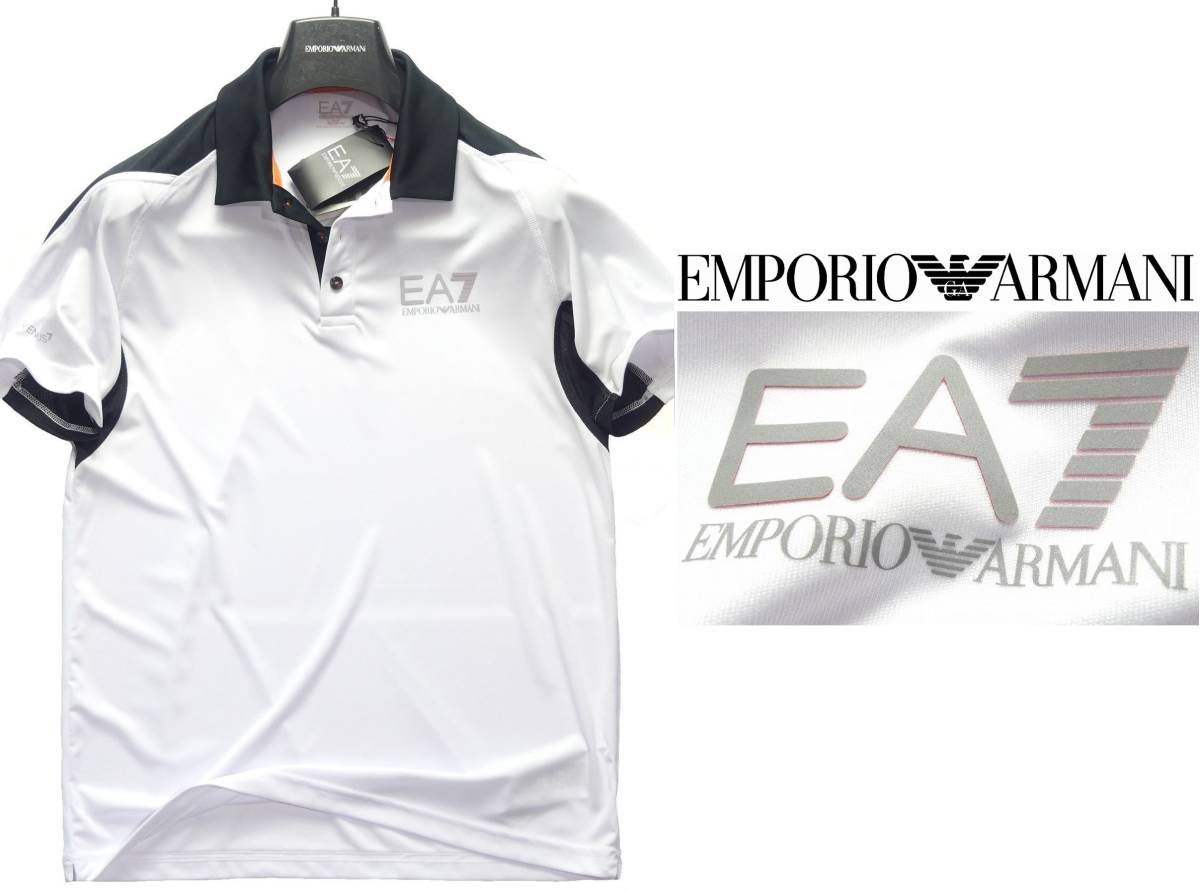 夏物23,000円新品EMPORIO ARMANIアルマーニ★パフォーマンス機能性の高いVENTUS7アスリージャー白ポロシャツ【欧米L=日本L】