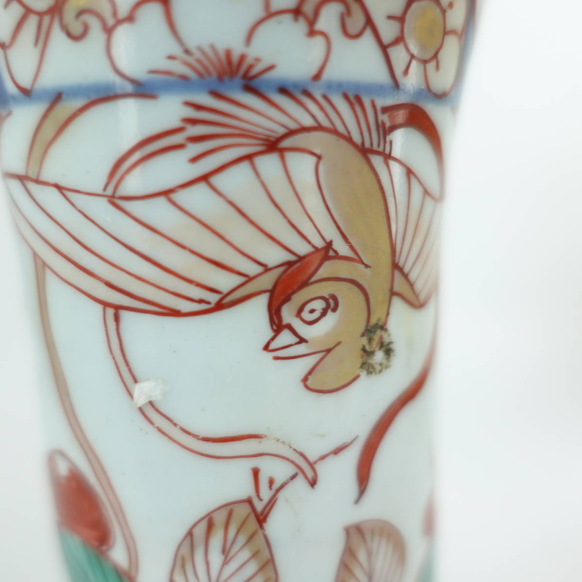古伊万里 染付 色絵 花文 六角 花生 花瓶 時代物 骨董 古伊万里 蕪無し花入 染錦 椿鳳凰文 / 色絵 花瓶 骨董 時代物(染錦