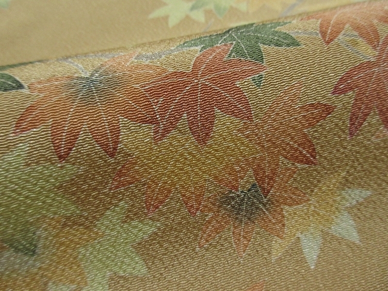 ドークブア■九寸名古屋帯 秀美 縮緬地 紅葉 朽葉色 極上の逸品 A20 名古屋帯 秀美 十日町友禅 こうはくし)作 熊谷好博子(くまがい 九寸