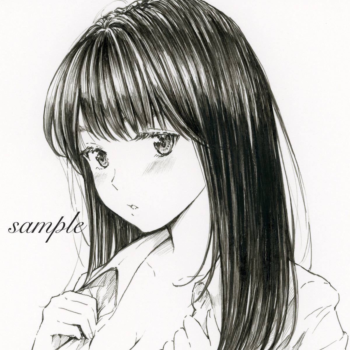 手描きイラスト*オリジナル*黒髪制服女子(手描きイラスト)｜売買された