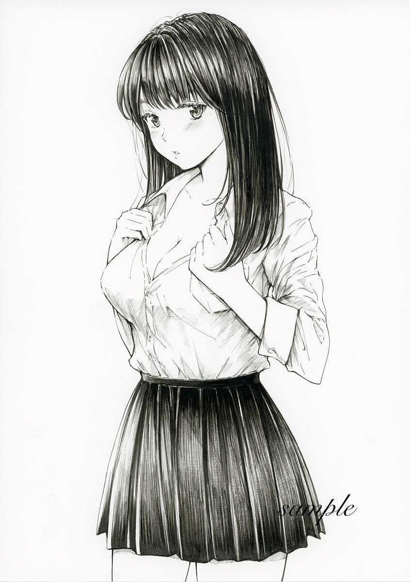 手描きイラスト*オリジナル*黒髪制服女子(手描きイラスト)｜売買された