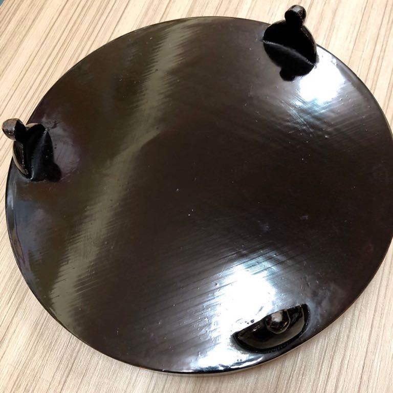 古い木製漆丸盆 / 江戸期 / 古道具 膳 トレイ アンティーク 古い 独楽