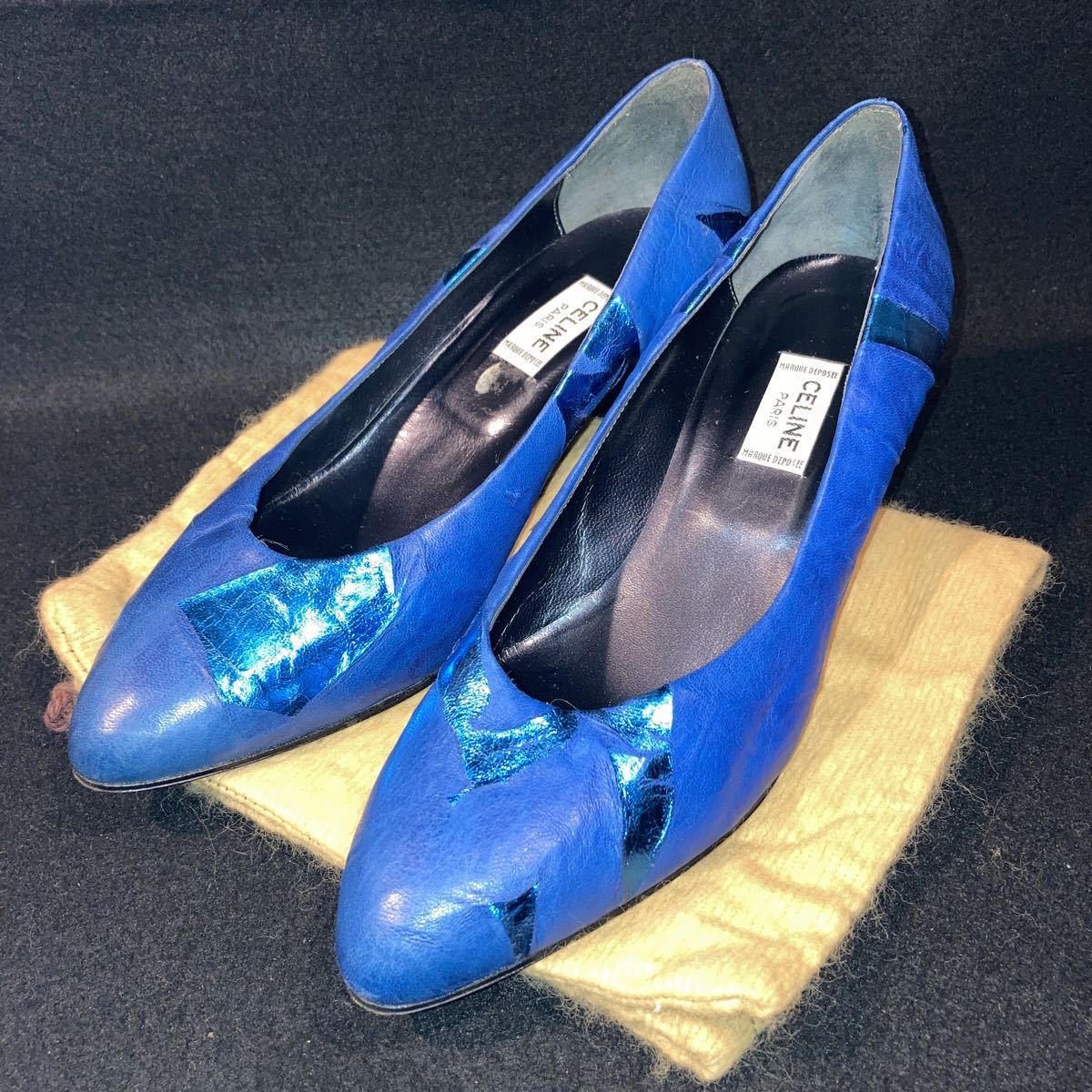 爆買い，本物保証 CELINE セリーヌ パンプス ヴィンテージ サイズ37 1/2 ハイヒール 青 ブルー ファッション小物 ブランド(女性用)｜売買されたオークション情報、yahooの商品情報をアーカイブ公開 - オークファン 女性用