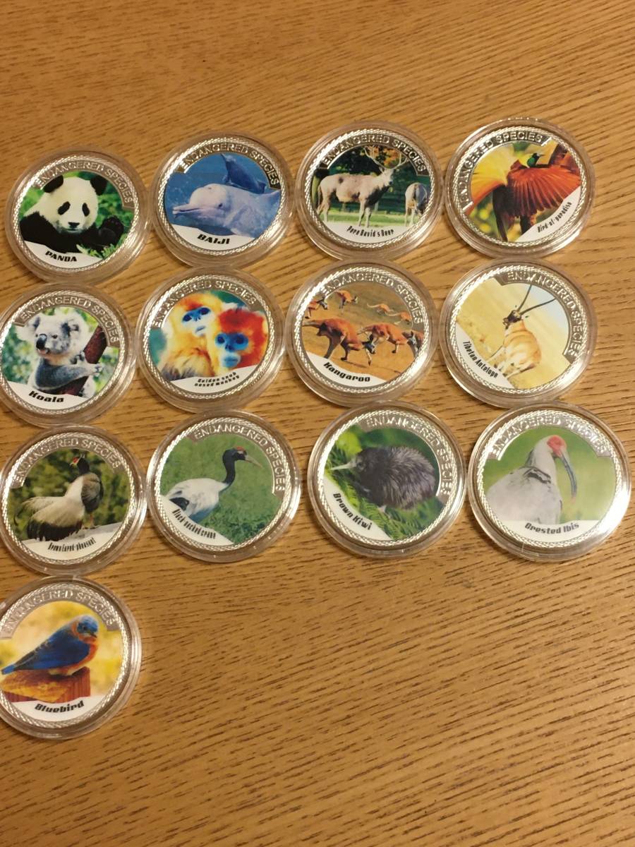 世界保護動物、鳥 1オンス 記念銀貨、カラーコイン、メダル パンダ、コアラなど 13枚