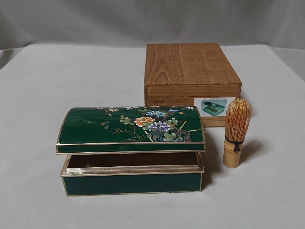 コレクター収集品　七宝　桜菊花図　宝石箱