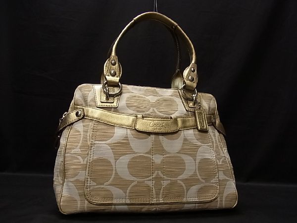 赤字超特価，定番 1円 COACH コーチ 13286 シグネチャー キャンバス&times;レザー シルバー金具 ショルダーバッグ ベージュ系&times;ゴールド系 Q4110BM(その他)｜売買されたオークション情報、yahooの商品情報をアーカ かばん、バッグ