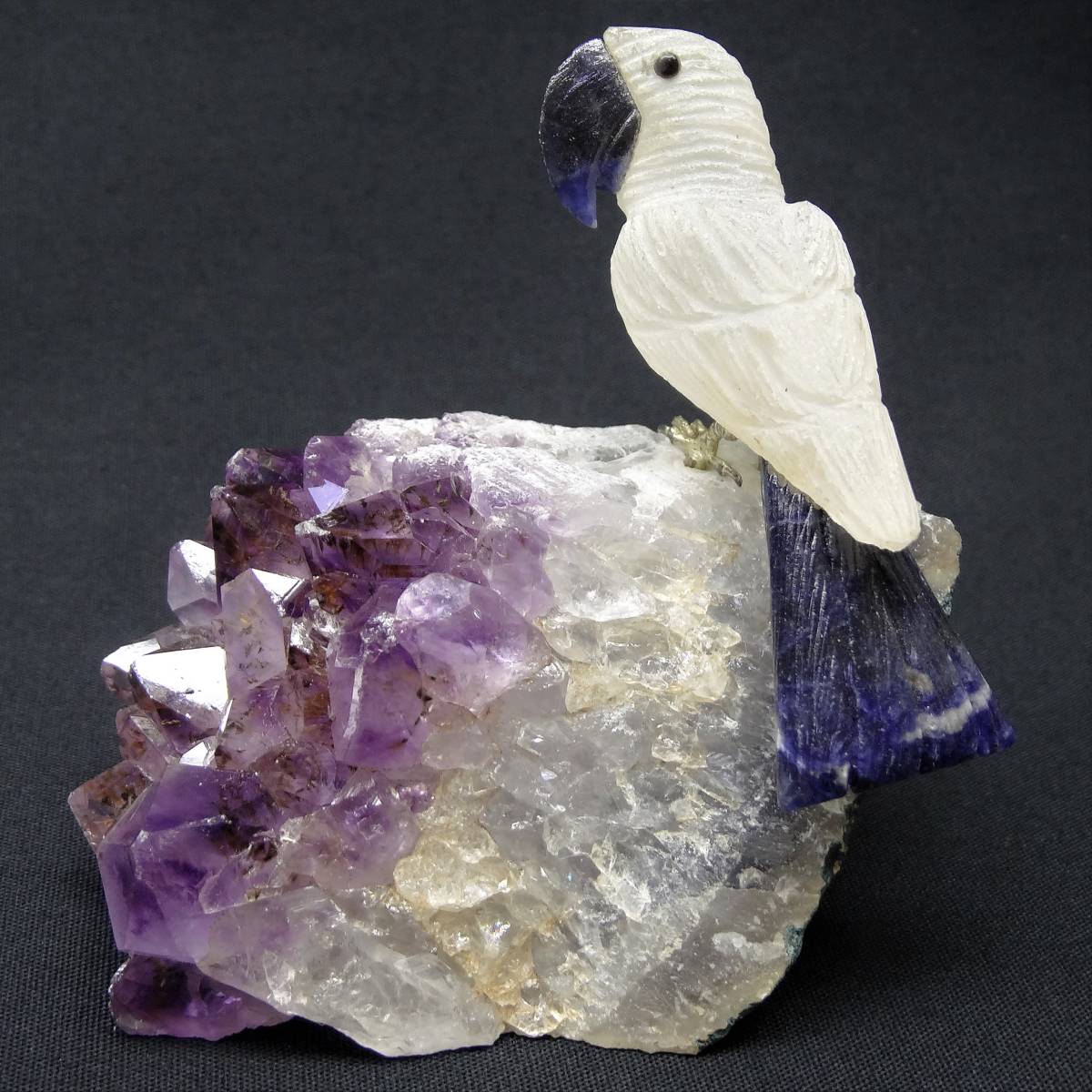 インコ 天然石 鳥 : 宝石鳥 オーナメント アメジスト 置き物 置物 原石