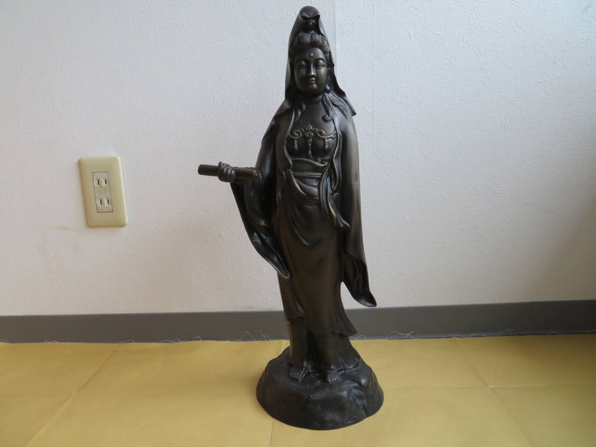 高村光雲 仏像 銅製 : ブロンズ像 銅像 置物 白衣観音 風水 彫刻 象嵌 