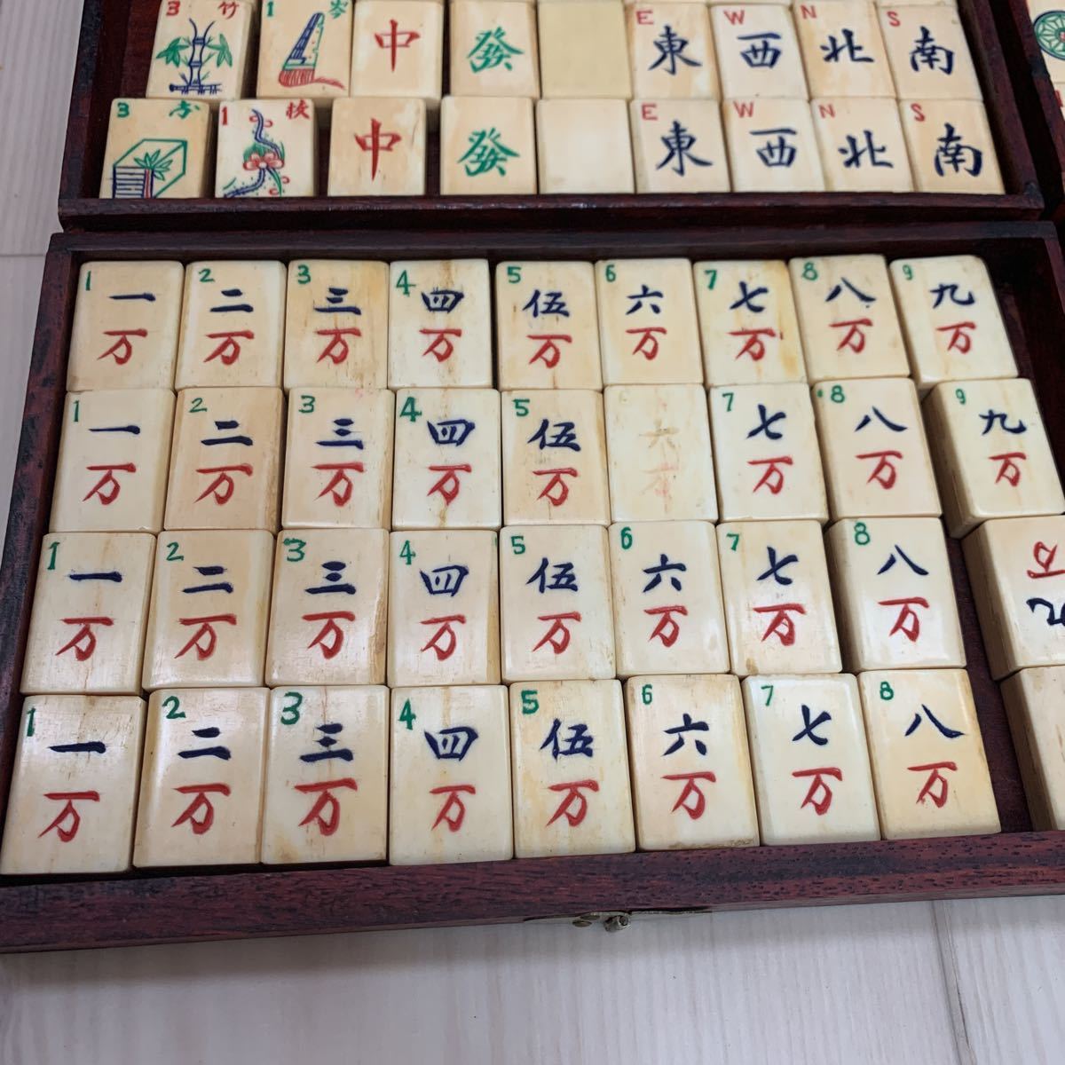 麻雀牌 骨牌 竹嵌 背竹牌 中国 骨董品 時代物 木箱 Yahoo!オークション -