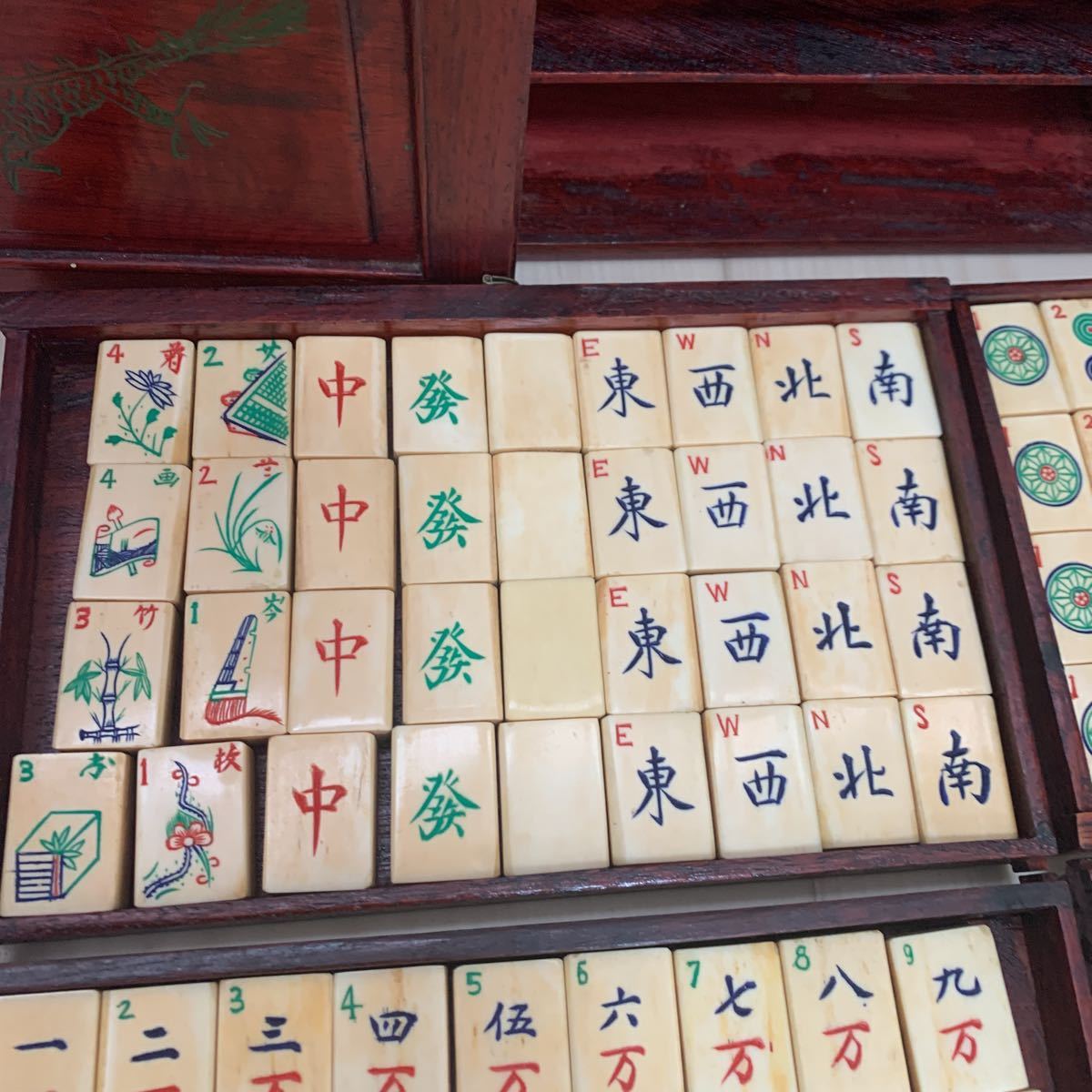 麻雀牌 骨牌 竹嵌 背竹牌 中国 骨董品 時代物 木箱 Yahoo!オークション -
