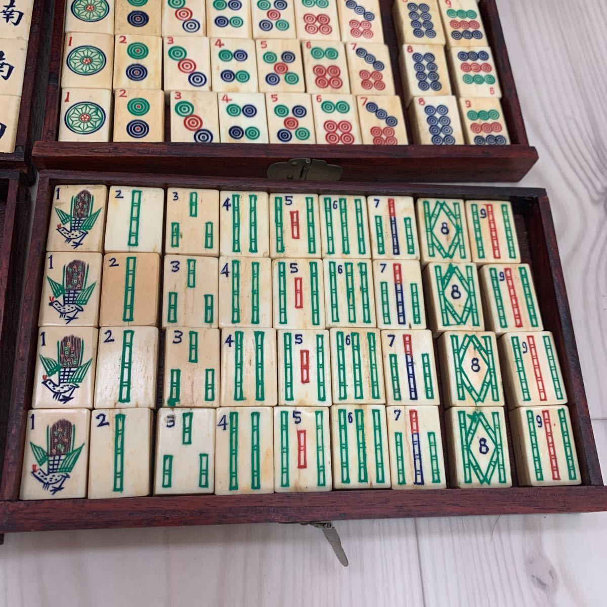 麻雀牌 骨牌 竹嵌 背竹牌 中国 骨董品 時代物 木箱 Yahoo!オークション -