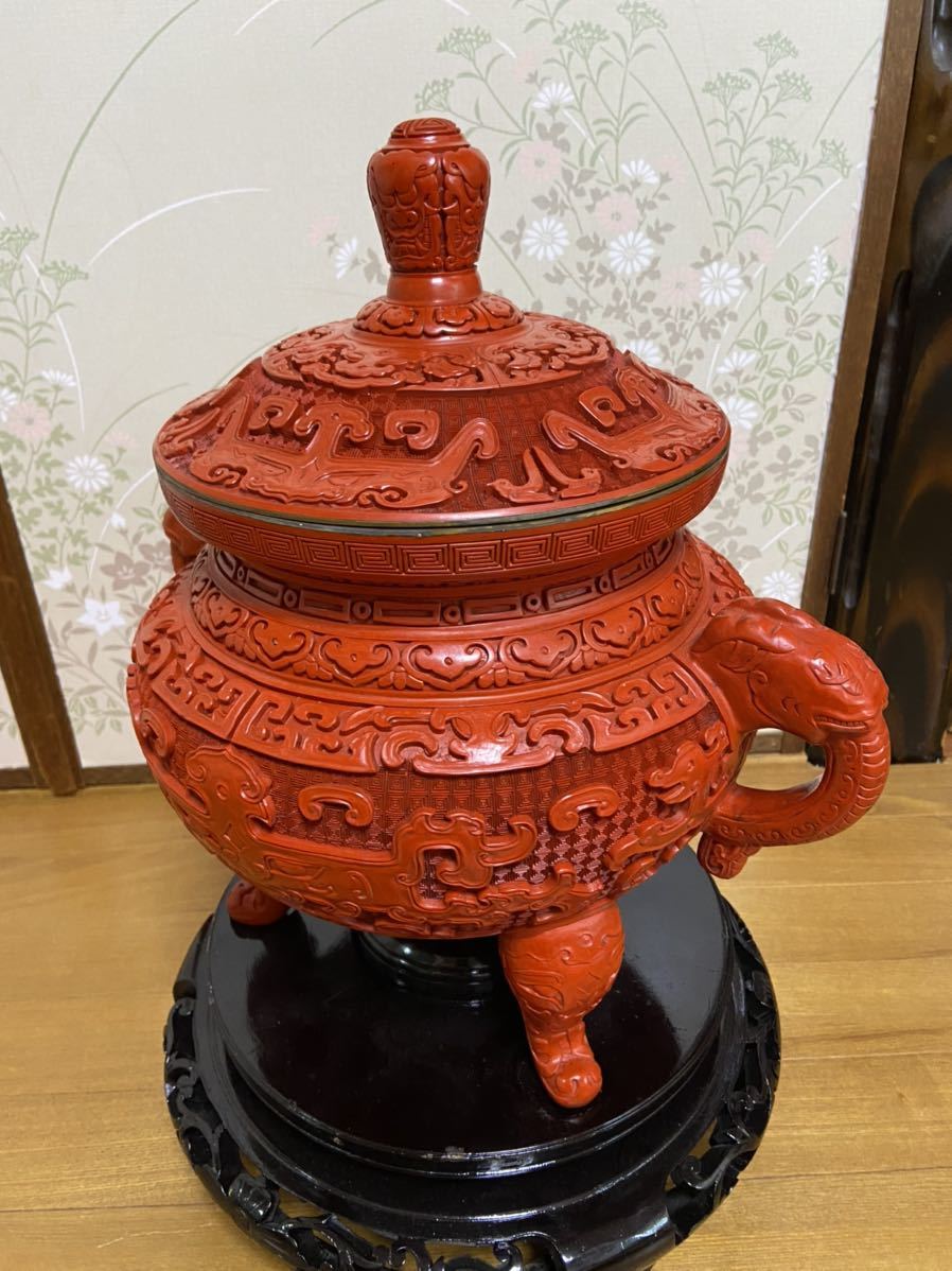お得，本物保証 ☆中国美術 堆朱細工 細密高彫 極上細工 高50cm