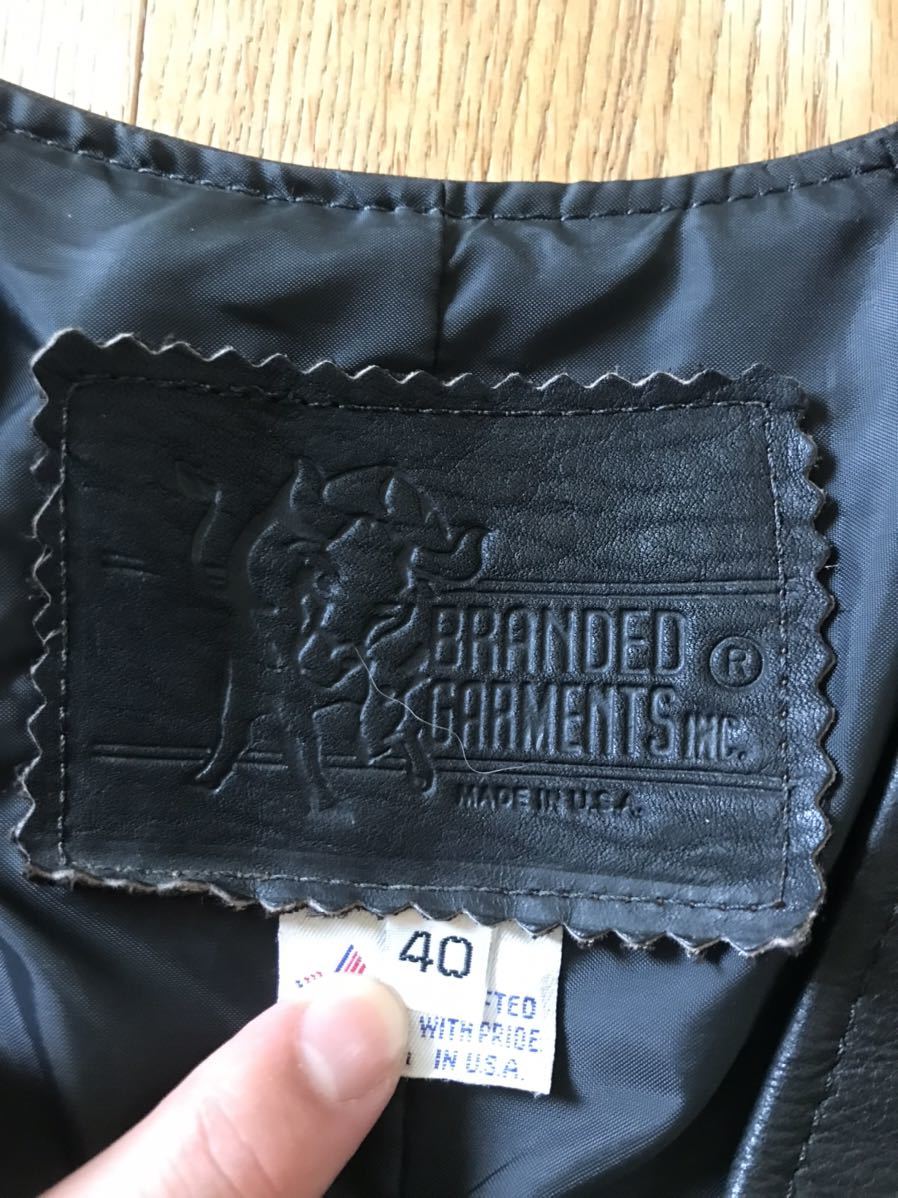 レザーベスト 90s USA製 サイズM SKB ジレ 90's ビンテージUSA製BRANDEDレザーベスト ライダースバンソン ハーレー Schott 