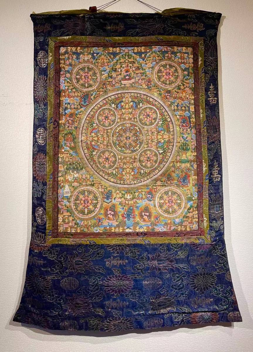 仏画 曼荼羅 掛軸 チベット 仏像 タンカ A11219仏教美術 掛け軸 絹本