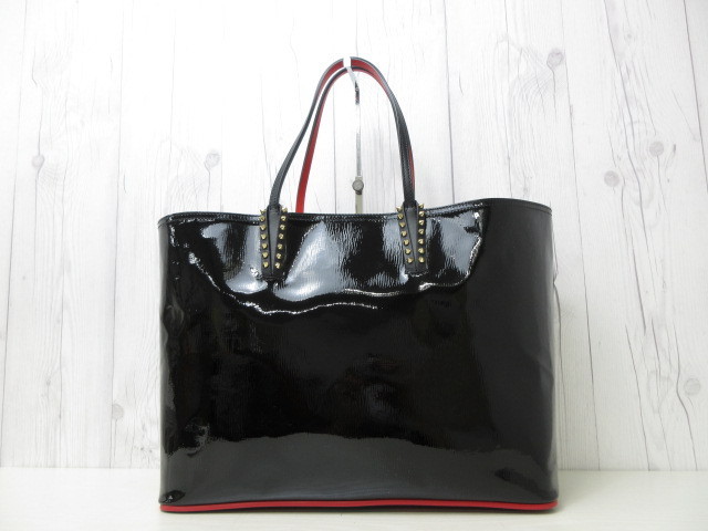 クリスチャンルブタン レザー トートバッグ エナメル 黒