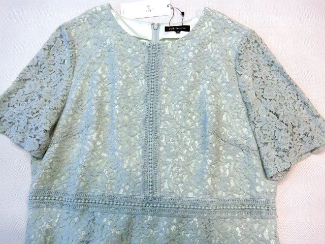 □23区大きいサイズ46ラッセルレースランダムヘムワンピース/グリーン 