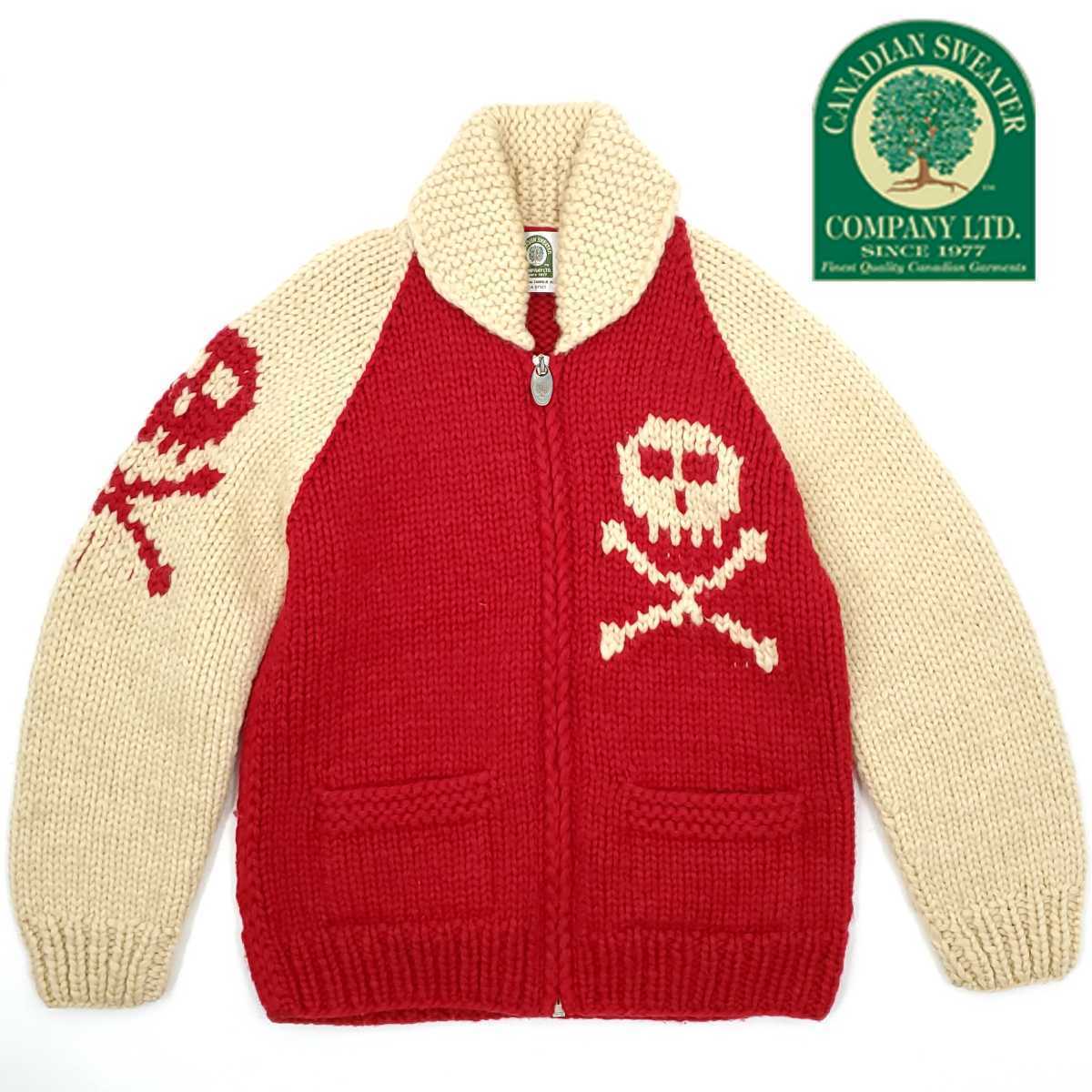 スカル柄◇CANADIAN SWEATER◇カナダ製カウチンセーターメンズL