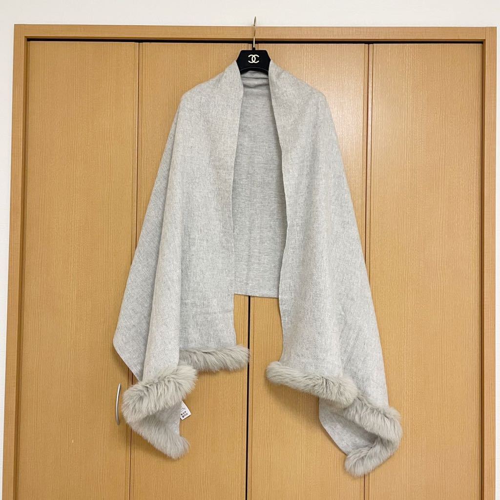 バーニーズニューヨーク フォックスファー付☆大判カシミヤストール  