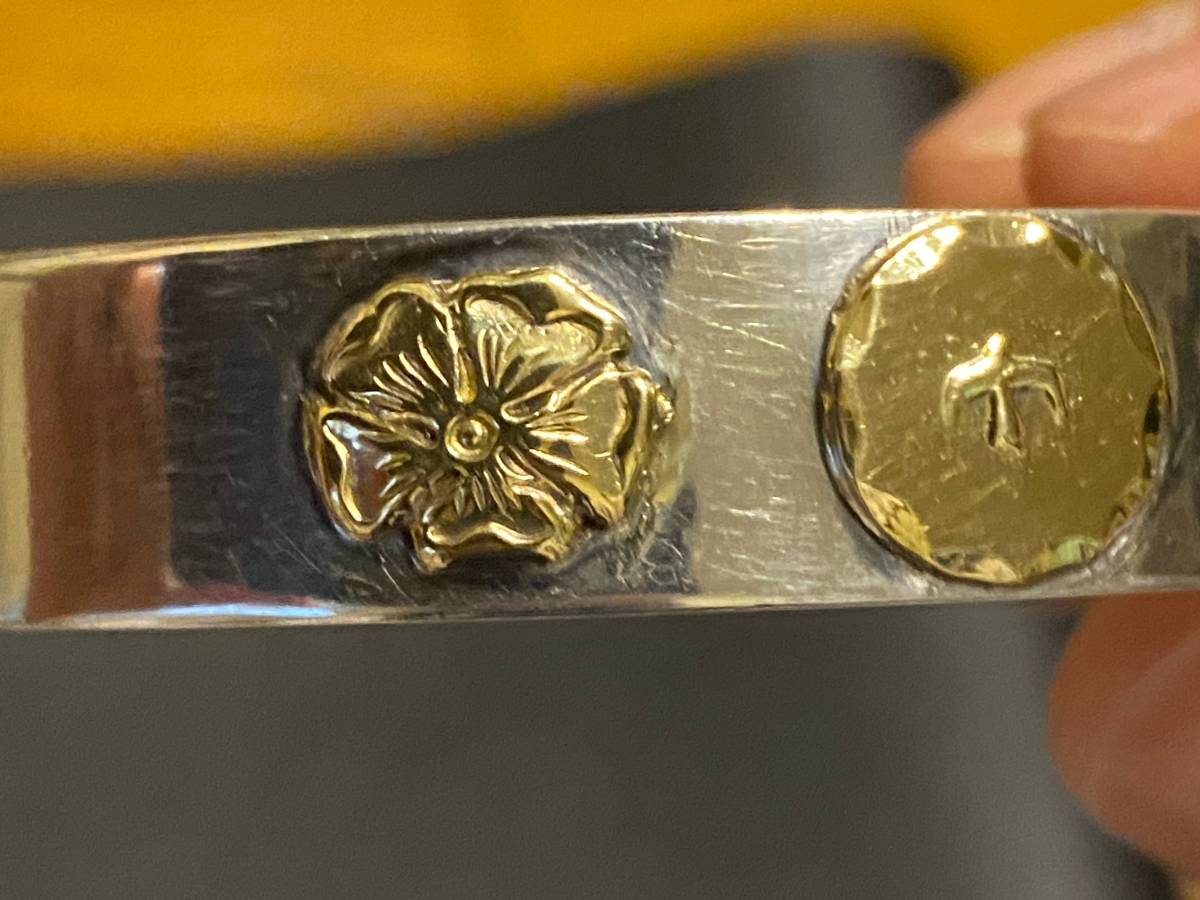 △▼ゴローズgoro's ダブルローズ メタル＆イーグルメタル付き　平打ちバングルSサイズ(中古)▲▽_4