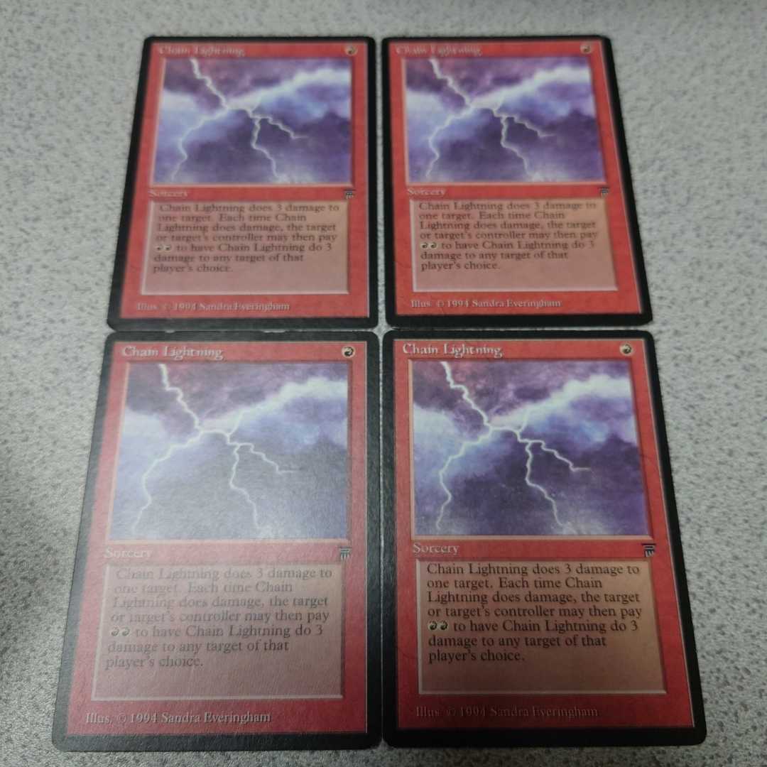 稲妻の連鎖　レジェンド　LEG　英語　4枚セット　NM~SP MTG LEG 稲妻の連鎖 chain lightning 英語 四枚セット 即決 稲妻の連鎖⁄