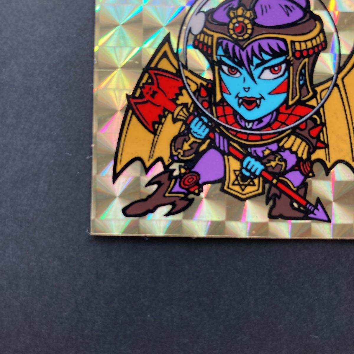 旧ビックリマン サタンマリア パワーアップ前 金プリズム 台紙青色
