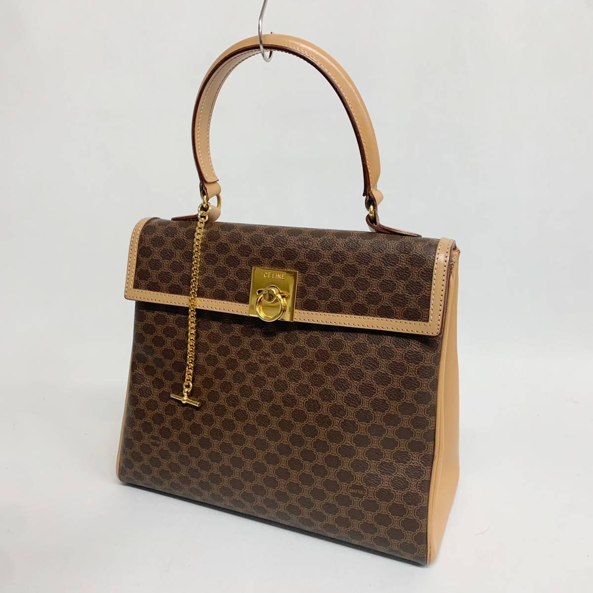 O★ 1円スタート　CELINE セリーヌ マカダム PVC/レザー ロゴ金具 ハンドバッグ ヴィンテージ