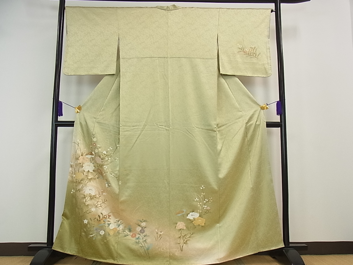 平和屋着物□訪問着 流水鴛鴦扇面草花文 金彩 逸品 ku3706 逸品 正絹