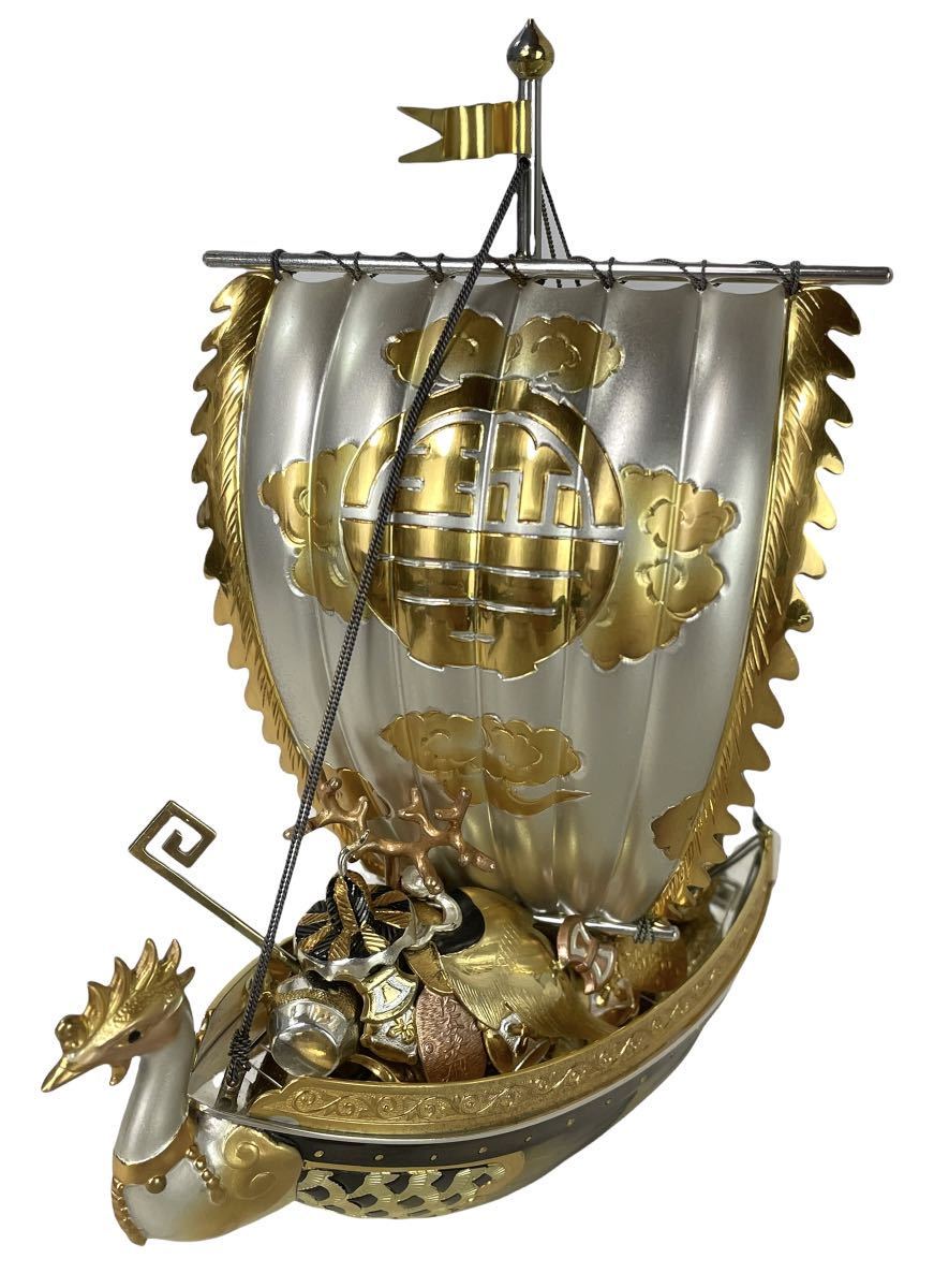 彩葉】STERLING 980 SEKI 銀製 宝船 置物 重さ504g 関武比古 ガラス