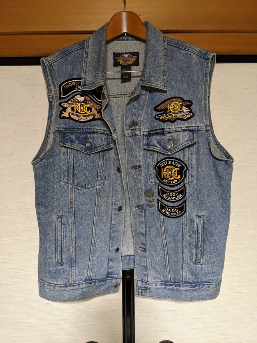 ハーレーダビッドソン デニムベスト HARLEY DAVIDSON ロゴ 刺繍 デニム
