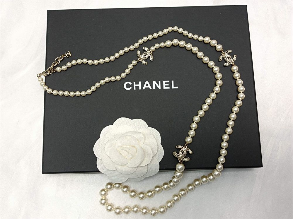 CHANEL A16 V フェイクパール ココマーク ラインストーン ネックレス 