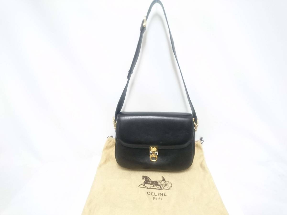 CELINE セリーヌ 馬車金具 本革レザー ショルダーバッグ CELINE セリーヌ 馬車金具 本革レザー ショルダーバッグ