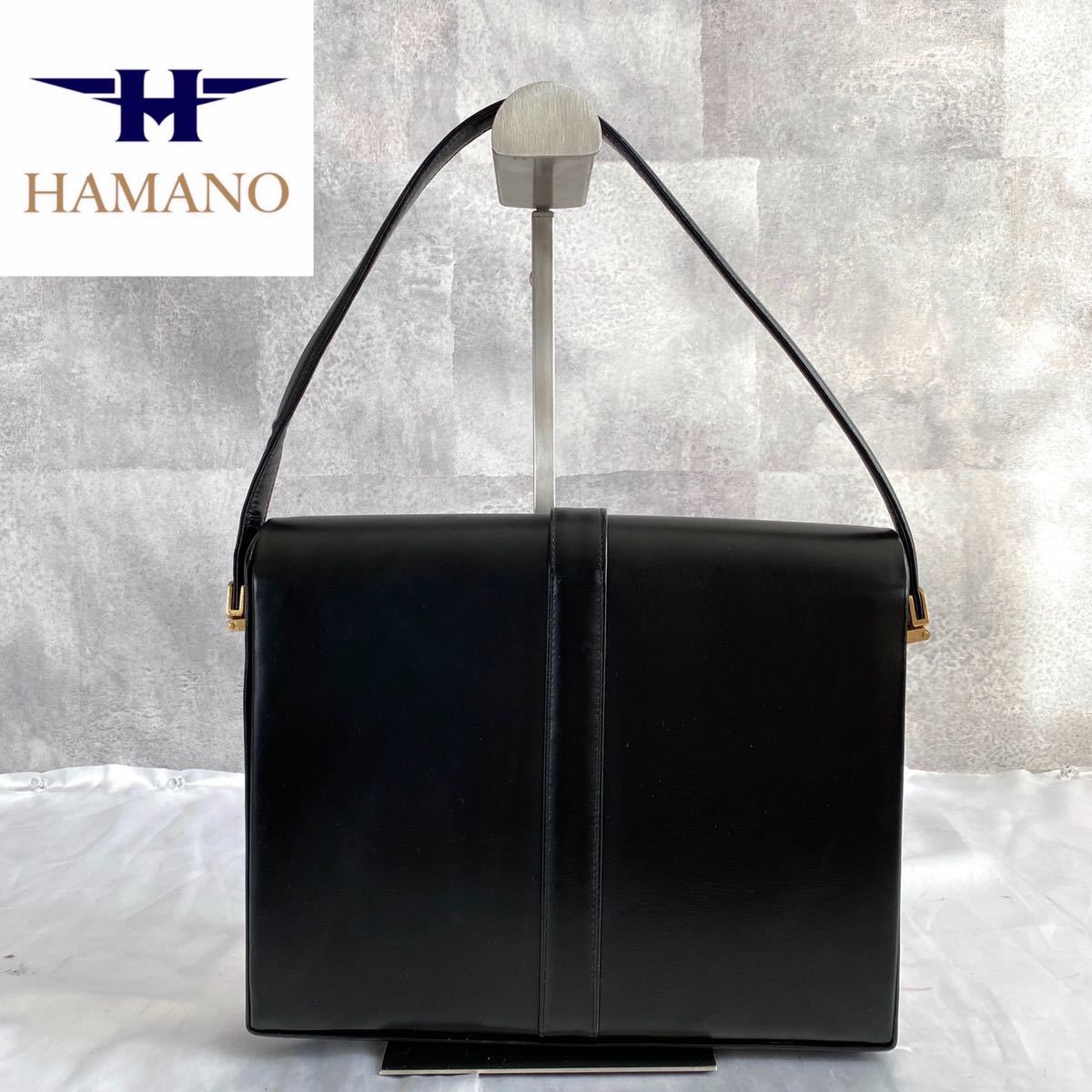 レディース 【美品】傳濱野皮革工藝 HAMANO ハンドバッグ ブラック