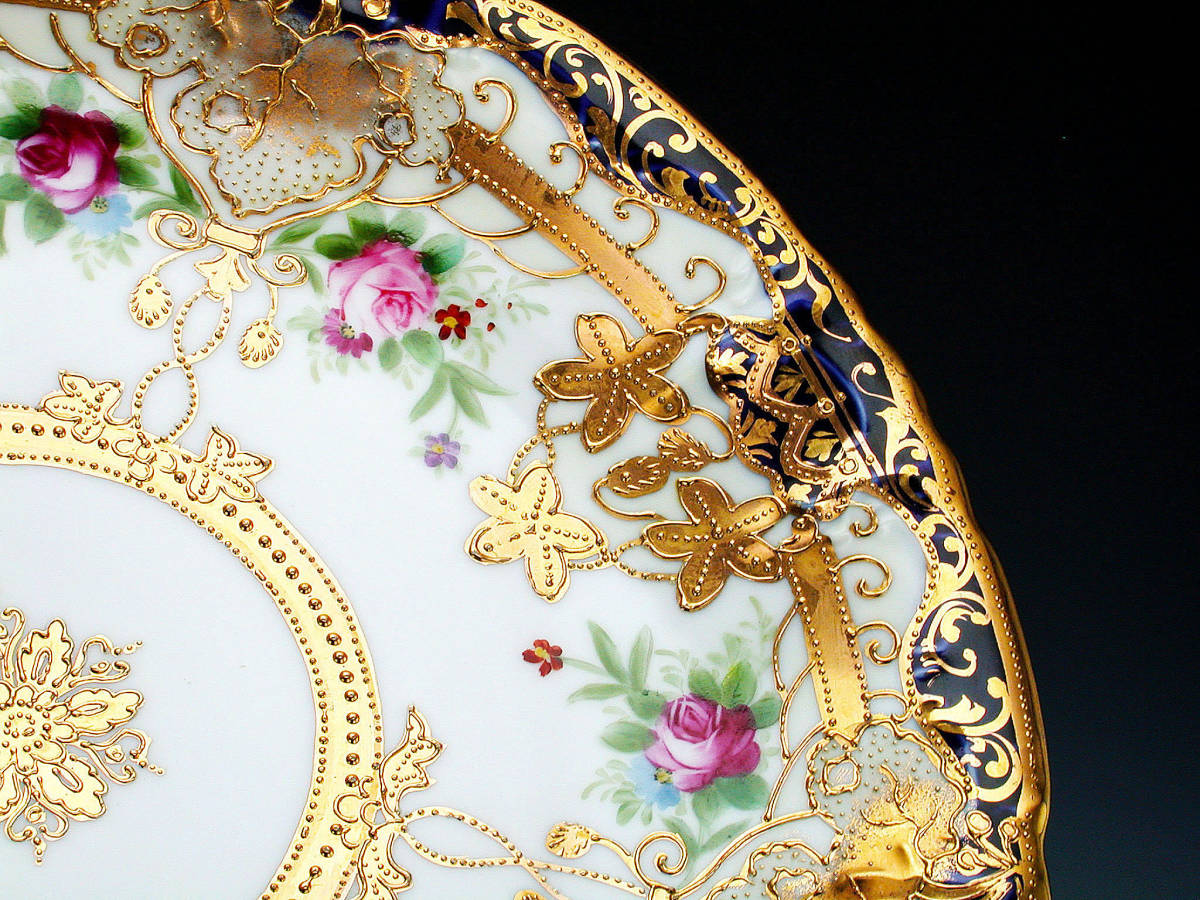 オールドノリタケ銘品!! オールドノリタケ・金盛上藍帯河畔風景図