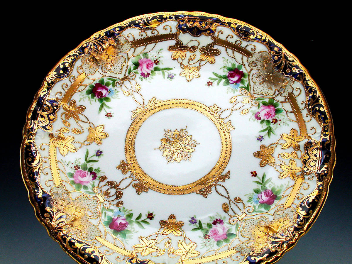 オールドノリタケ銘品!! オールドノリタケ・金盛上藍帯河畔風景図