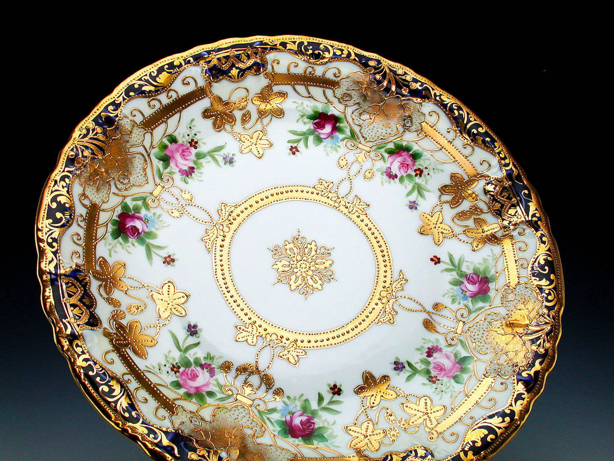 オールドノリタケ銘品!! オールドノリタケ・金盛上藍帯河畔風景図