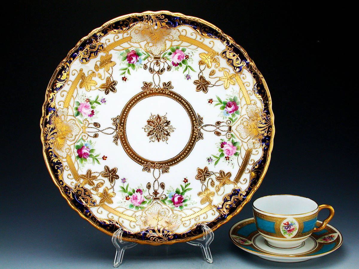 オールドノリタケ銘品!! オールドノリタケ・金盛上藍帯河畔風景図