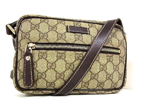 1円 ■美品■ GUCCI グッチ PVC×レザー ショルダーバッグ 肩掛け 斜め掛け レディース ベージュ系×ダークブラウン系 T6392Bh グッチ GUCCI PVC 1円～良品 233268・525040 GGプラス