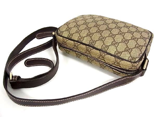 1円 ■美品■ GUCCI グッチ PVC×レザー ショルダーバッグ 肩掛け 斜め掛け レディース ベージュ系×ダークブラウン系 T6392Bh グッチ GUCCI PVC 1円～良品 233268・525040 GGプラス