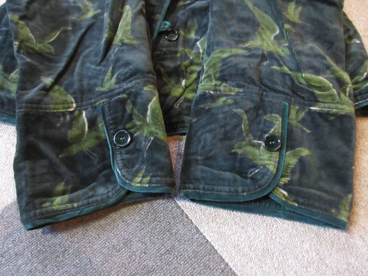 70ｓ80ｓヴィンテージ高田賢三 KENZOベルベットジャケット 総柄鳥チャイナ 70s80s KENZO ベルベット 総柄 ジャケット 緑 鳥 DESSIN FRANCAIS